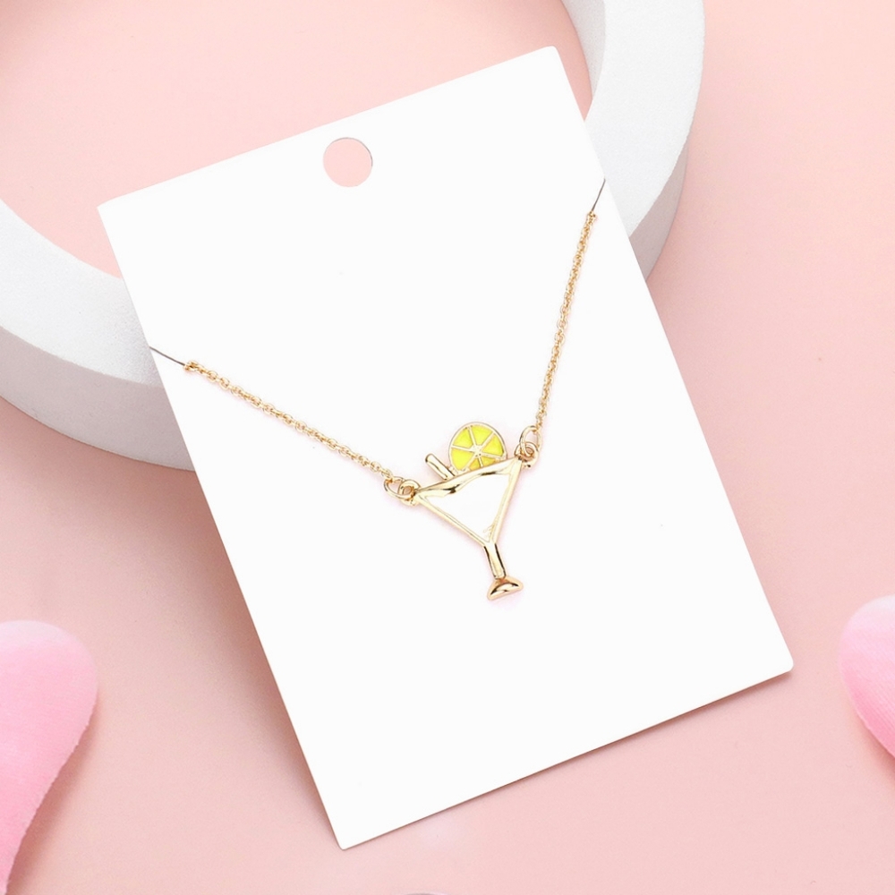 Gold White Cocktail Pendant Chain Necklace Enamel Statement Jewelry